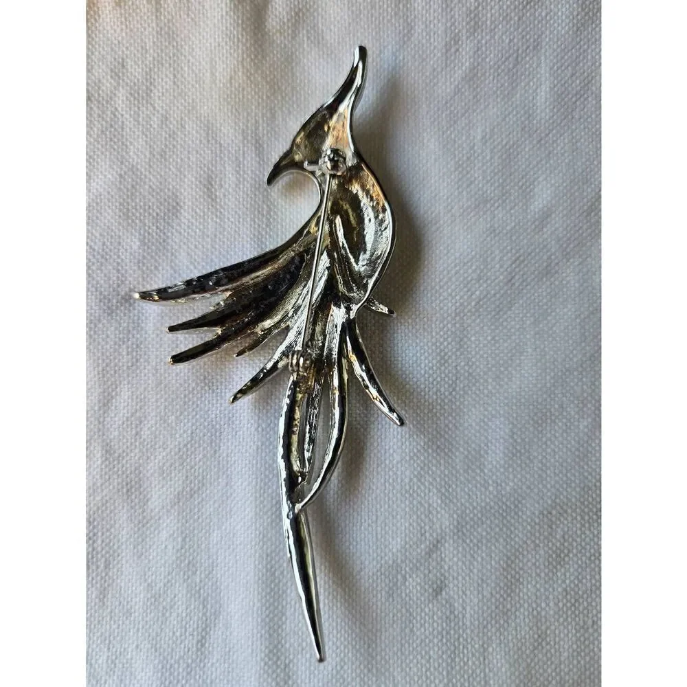 Vintage Silver Tone Multicolored Rhinestone Cockatoo Pin Brooch